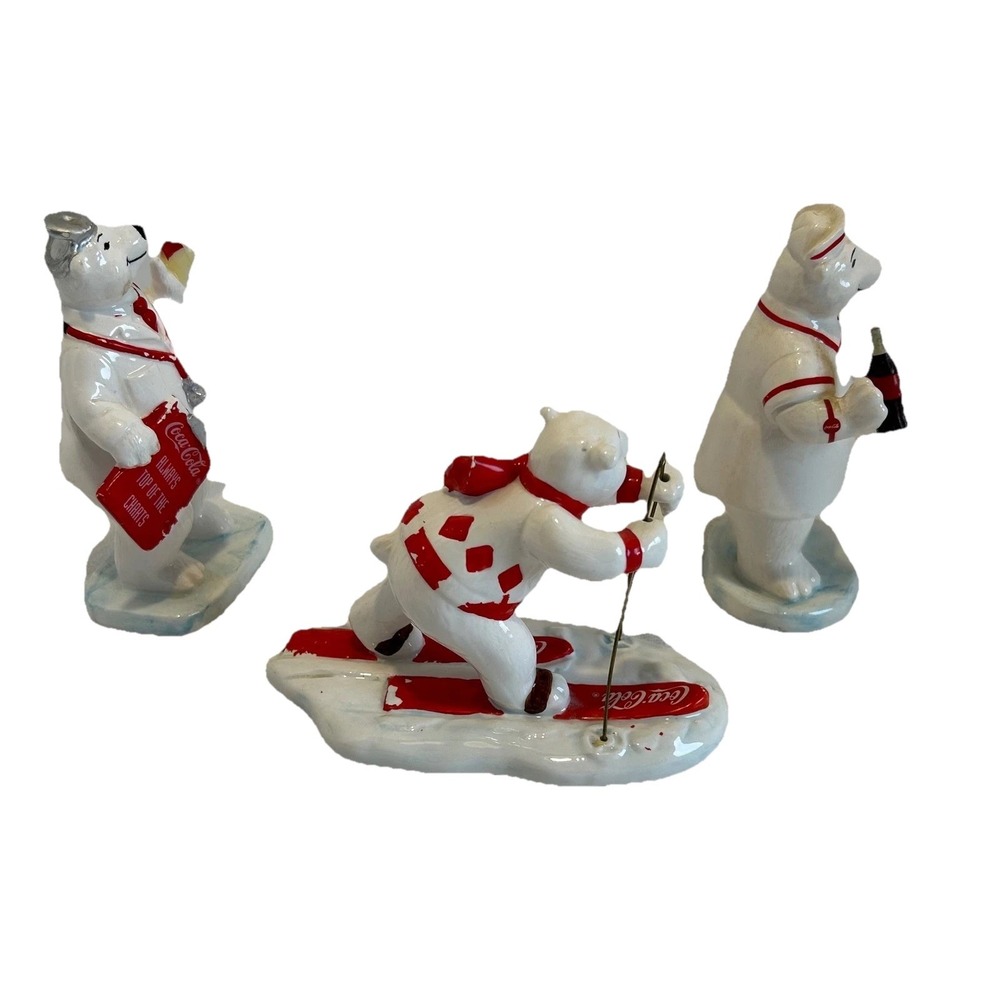 Vintage 1995 Coca-Cola Polar Bear Figurine‎ Set Enesco Skiing Doctor Nurse